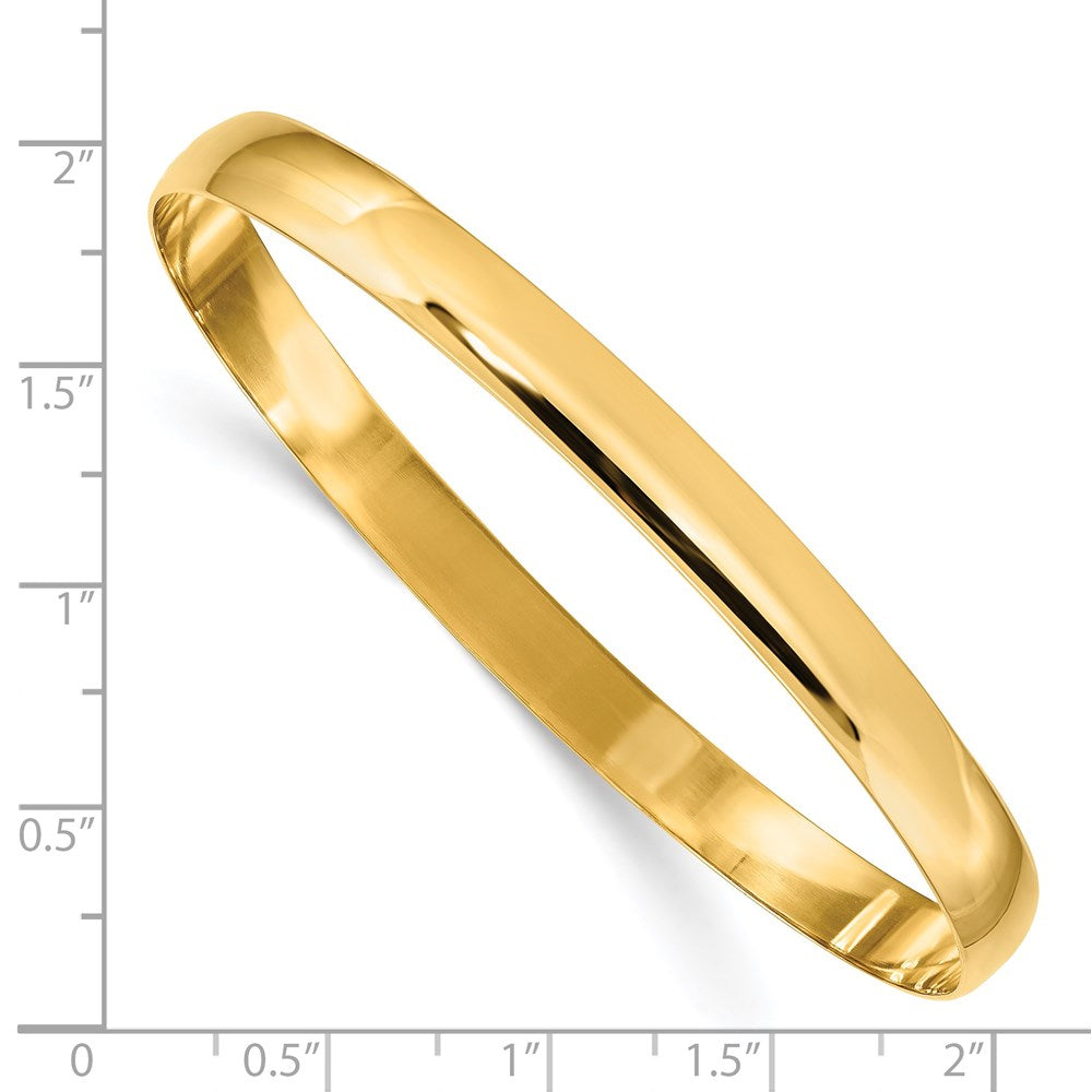 14k Yellow Gold 6mm Solid Polished Half-Round Slip-On Round Bangle Bracelet