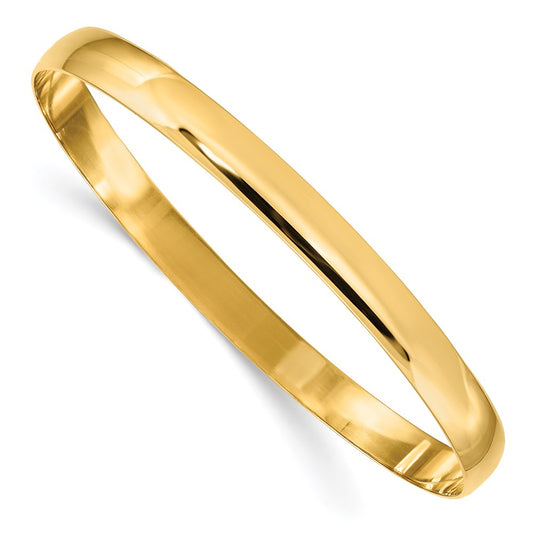 14k Yellow Gold 6mm Solid Polished Half-Round Slip-On Round Bangle Bracelet