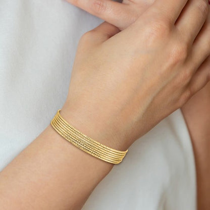 14K Yellow Gold Dangle Heart 7-Strand 11 mm Slip-on Bangle Bracelet