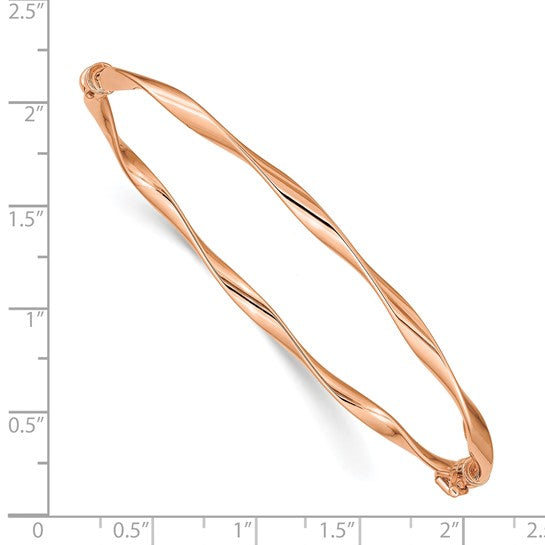 14k Rose Gold Polished Twisted Hinged Bangle Bracelet 7"