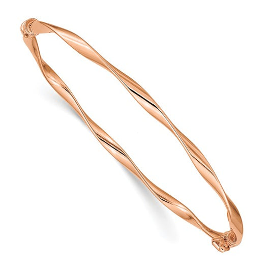 14k Rose Gold Polished Twisted Hinged Bangle Bracelet 7"