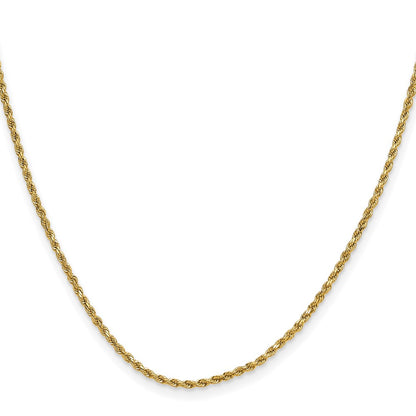 14k Yellow Gold 2mm Semi Solid Diamond-cut Rope Chain Necklace