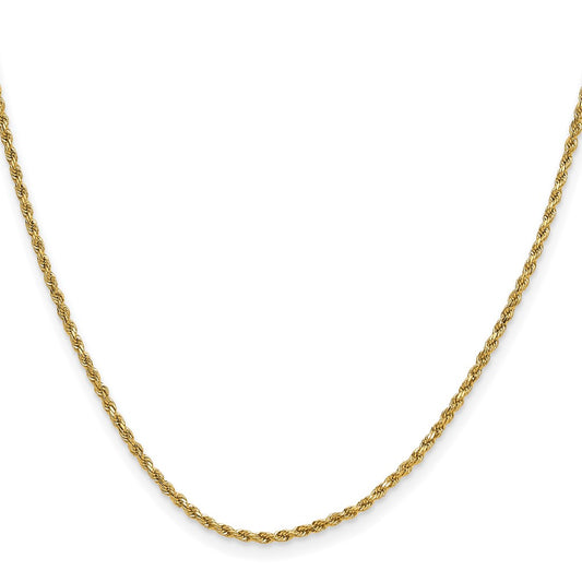 14k Yellow Gold 2mm Semi Solid Diamond-cut Rope Chain Necklace