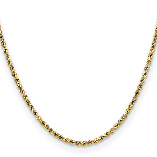 14k Yellow Gold 2.5mm Semi Solid Diamond-cut Rope Chain Necklace