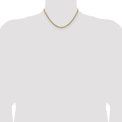 14k Yellow Gold 2.5mm Semi Solid Diamond-cut Rope Chain Necklace