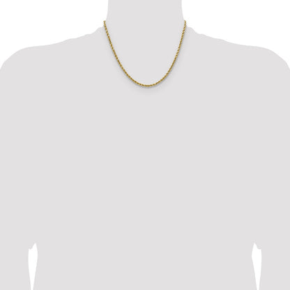 14k Yellow Gold 2.5mm Semi Solid Diamond-cut Rope Chain Necklace