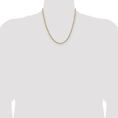 14k Yellow Gold 2.5mm Semi Solid Diamond-cut Rope Chain Necklace