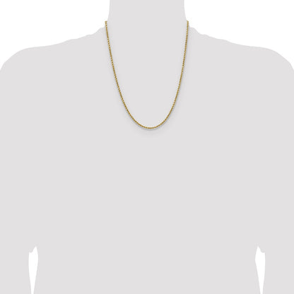 14k Yellow Gold 2.5mm Semi Solid Diamond-cut Rope Chain Necklace