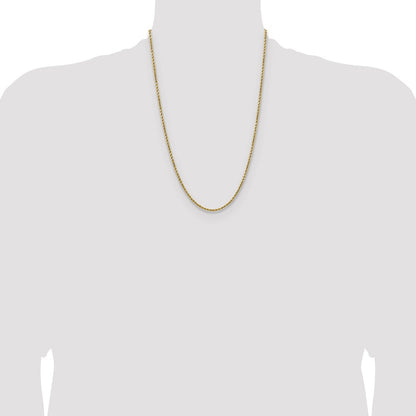 14k Yellow Gold 2.5mm Semi Solid Diamond-cut Rope Chain Necklace