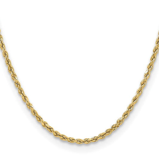 14k Yellow Gold 3mm Semi Solid Diamond-cut Rope Chain Necklace