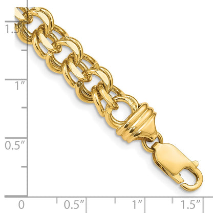 14k Yellow Gold 8.5mm Diamond-cut Solid Heavy Double Link Bracelet 7"