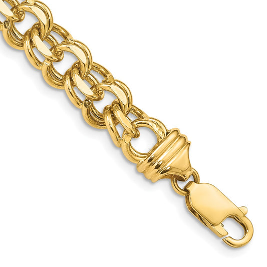 14k Yellow Gold 8.5mm Diamond-cut Solid Heavy Double Link Bracelet 7"