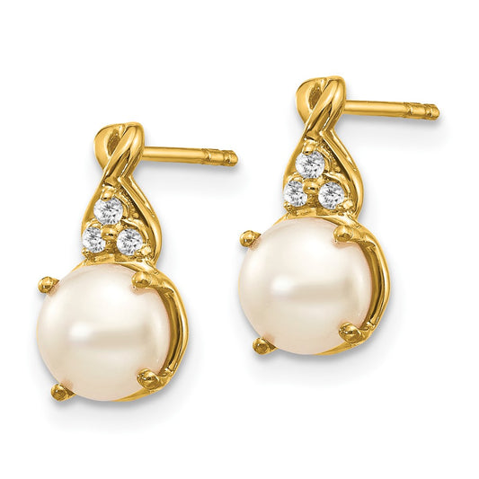 14k Yellow Gold FWC Pearl and Diamond Stud Earrings