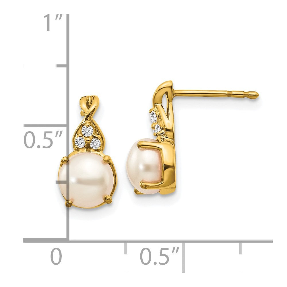 14k Yellow Gold FWC Pearl and Diamond Stud Earrings