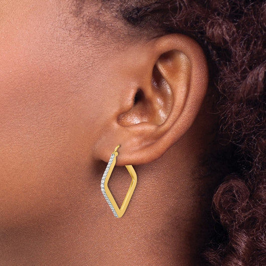 14k Yellow Gold Diamond Square Hoop Earrings