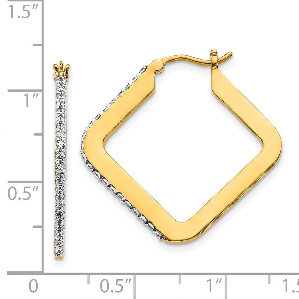 14k Yellow Gold Diamond Square Hoop Earrings