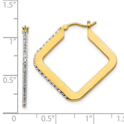 14k Yellow Gold Diamond Square Hoop Earrings