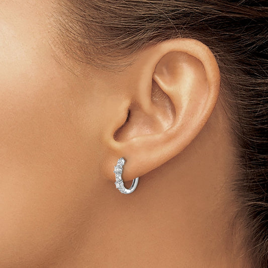 14k White Gold 1/4 Ct Diamond Hinged Hoop Earrings