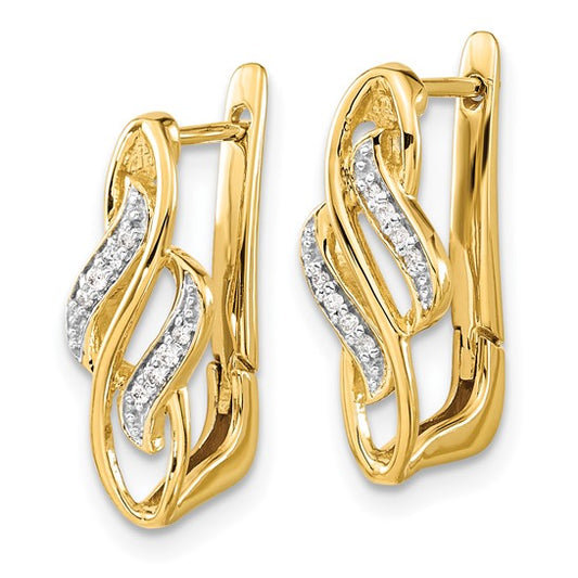 14k Yellow Gold Diamond Accent Hinged Hoop Earrings