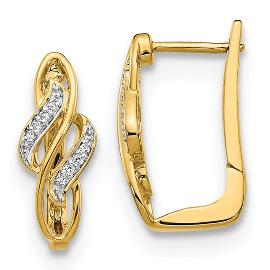 14k Yellow Gold Diamond Accent Hinged Hoop Earrings
