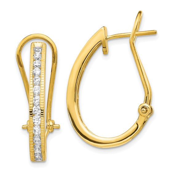 14k Yellow Gold 1 Ct Diamond Omega Back Hoop Earrings