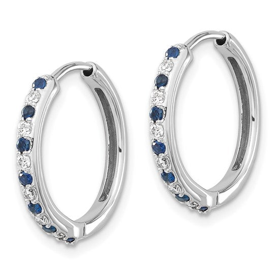 14k White Gold Diamond and Sapphire Hinged Hoop Earrings