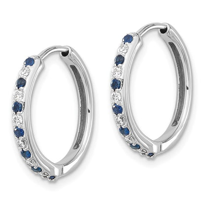 14k White Gold Diamond and Sapphire Hinged Hoop Earrings