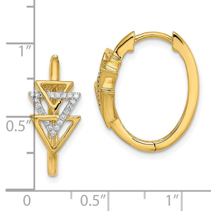 14k Yellow Gold Polished Triple Triangle Diamond Hinged Hoop Earrings