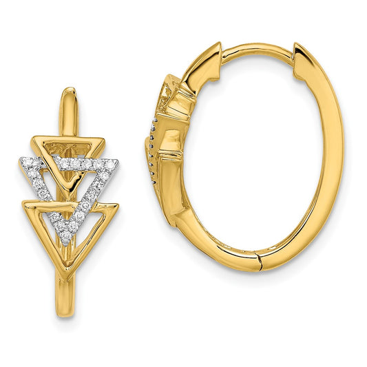 14k Yellow Gold Polished Triple Triangle Diamond Hinged Hoop Earrings