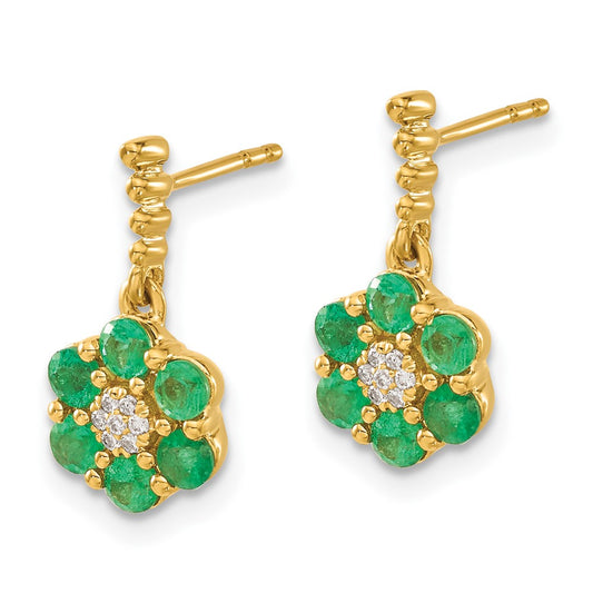 14k Yellow Gold Emerald and Diamond Stud Earrings
