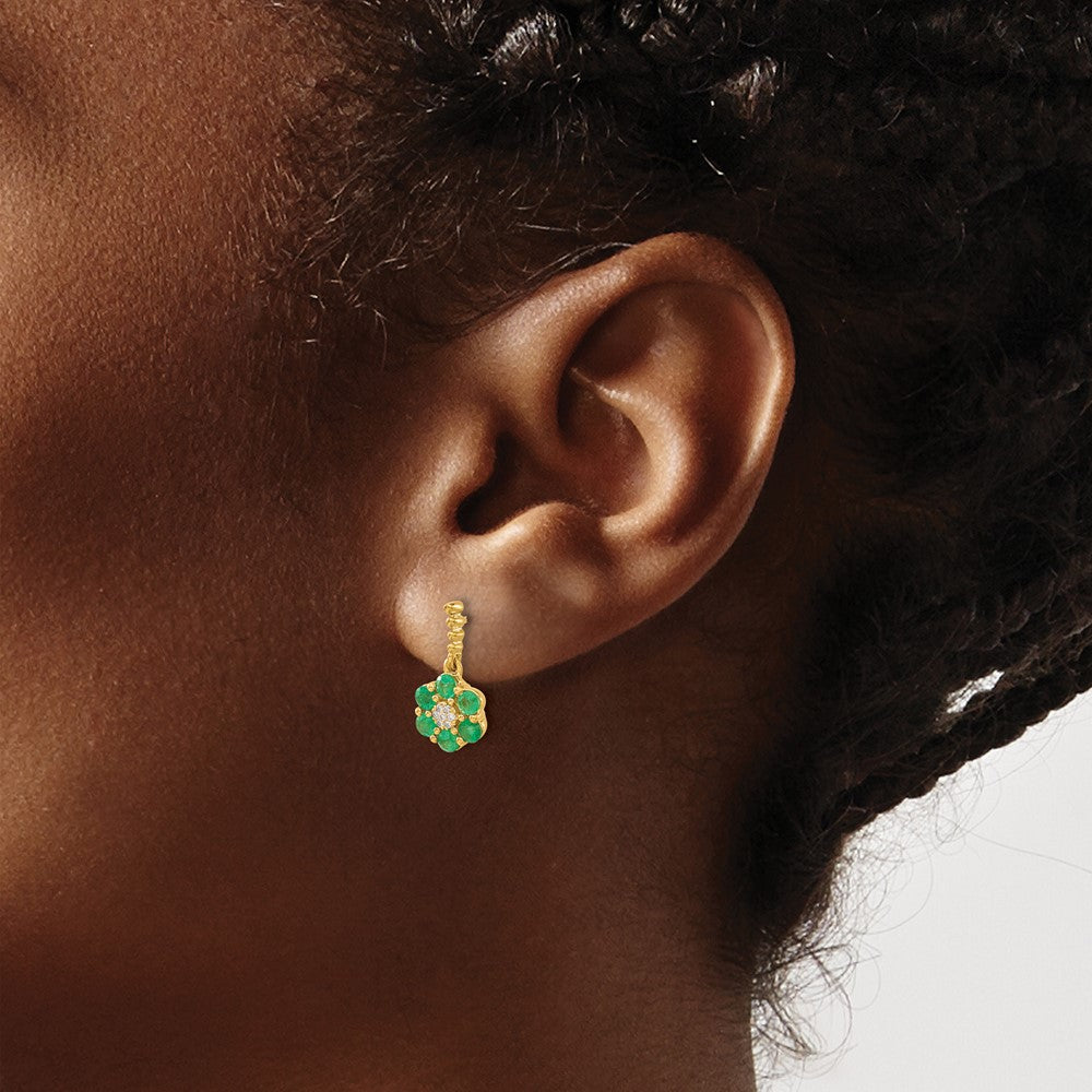 14k Yellow Gold Emerald and Diamond Stud Earrings