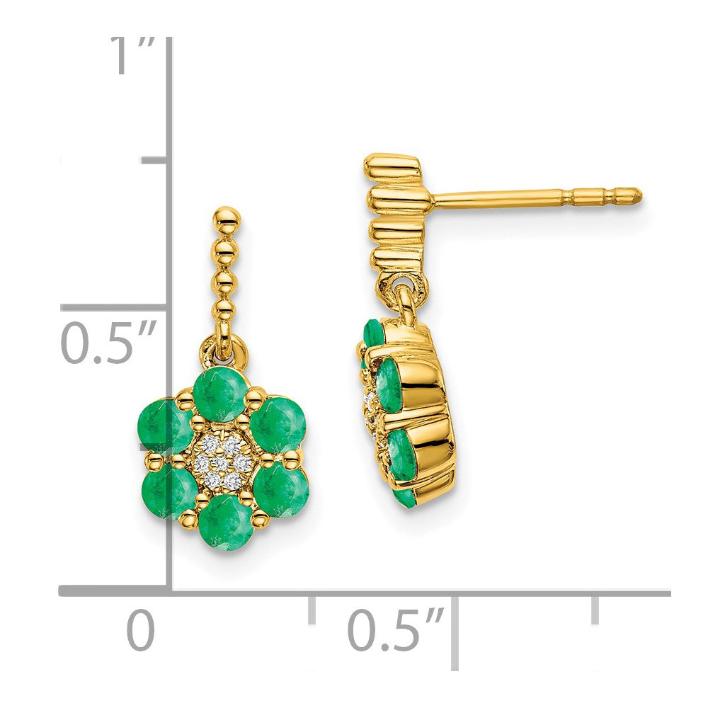 14k Yellow Gold Emerald and Diamond Stud Earrings