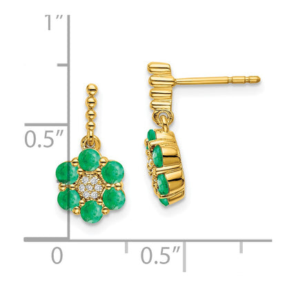 14k Yellow Gold Emerald and Diamond Stud Earrings
