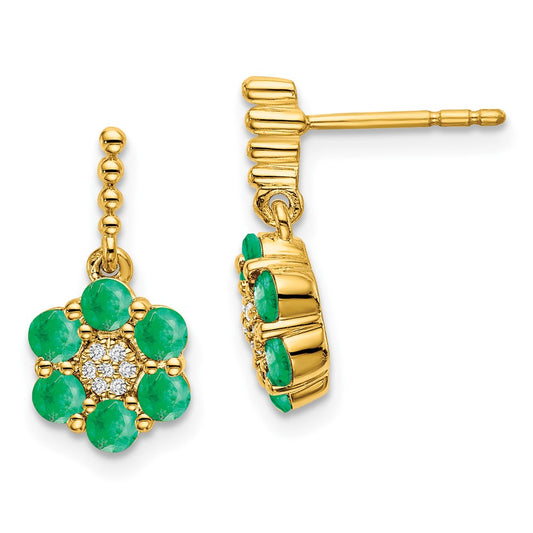 14k Yellow Gold Emerald and Diamond Stud Earrings