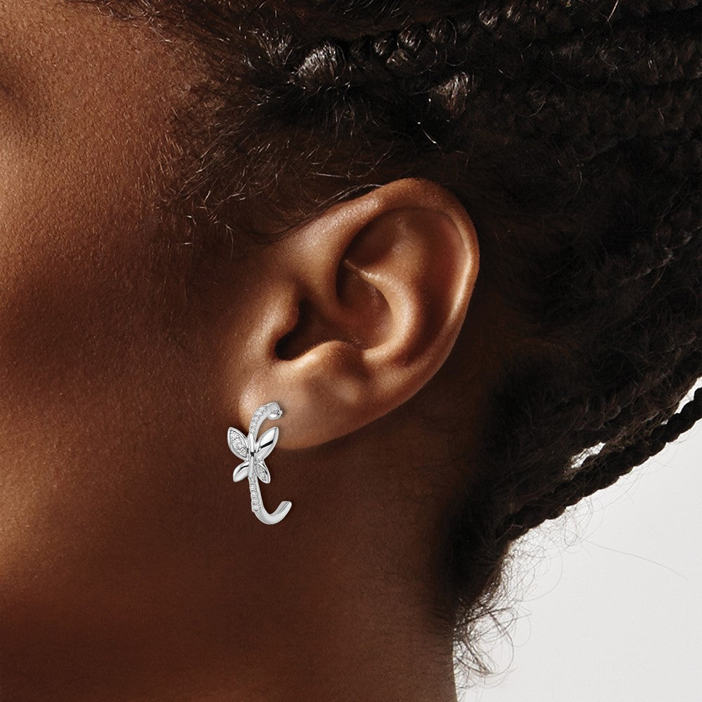 14K White Gold 1/5 Ct Lab Grown Diamond Butterfly J-Hoop Earrings VS/SI, G
