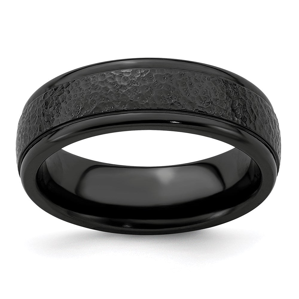 Edward Mirell Titanium Black Ti Hammered 7mm Band Ring