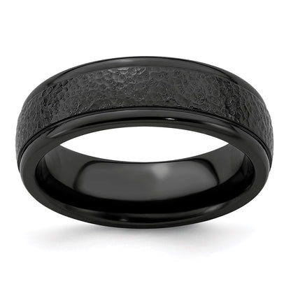 Edward Mirell Titanium Black Ti Hammered 7mm Band Ring