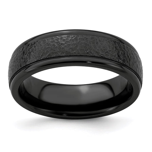 Edward Mirell Titanium Black Ti Hammered 7mm Band Ring