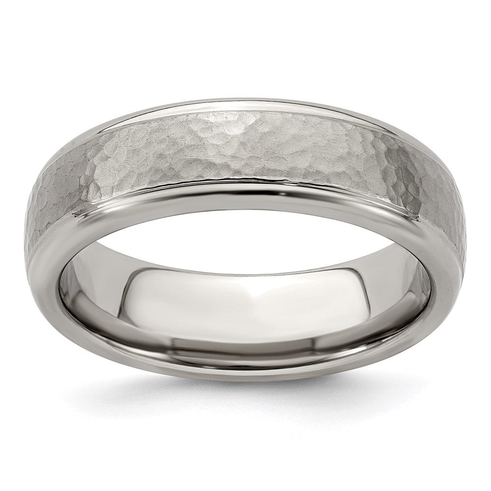 Edward Mirell Titanium Brushed & Polished Hammered 7mm Band Ring