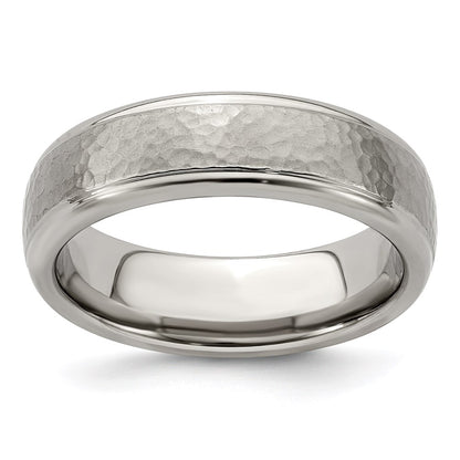 Edward Mirell Titanium Brushed & Polished Hammered 7mm Band Ring