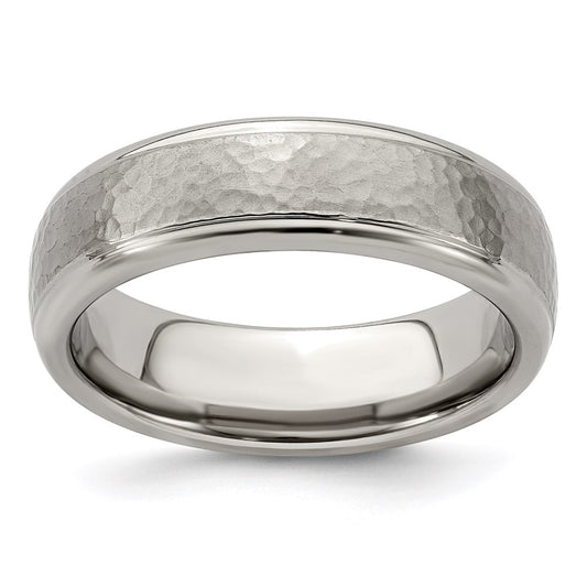 Edward Mirell Titanium Brushed & Polished Hammered 7mm Band Ring
