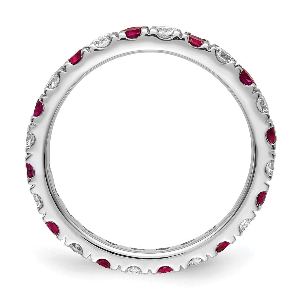 14k White Gold Lab Grown Diamond and Created Ruby Eternity Band Ring