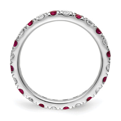 14k White Gold Lab Grown Diamond and Created Ruby Eternity Band Ring