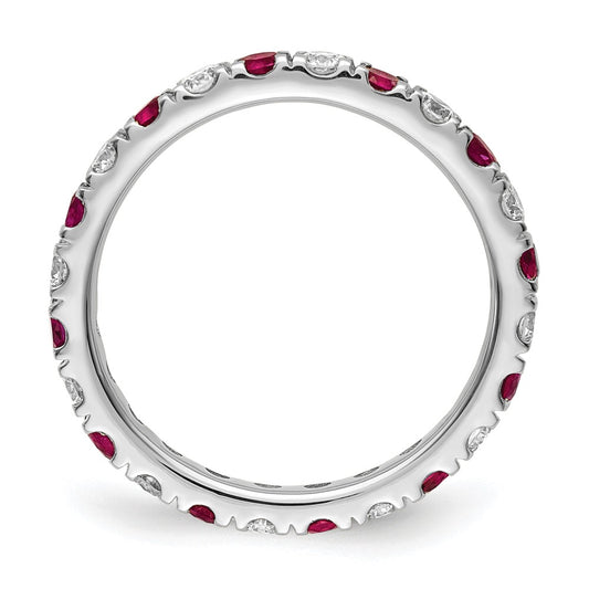 14k White Gold Lab Grown Diamond and Created Ruby Eternity Band Ring