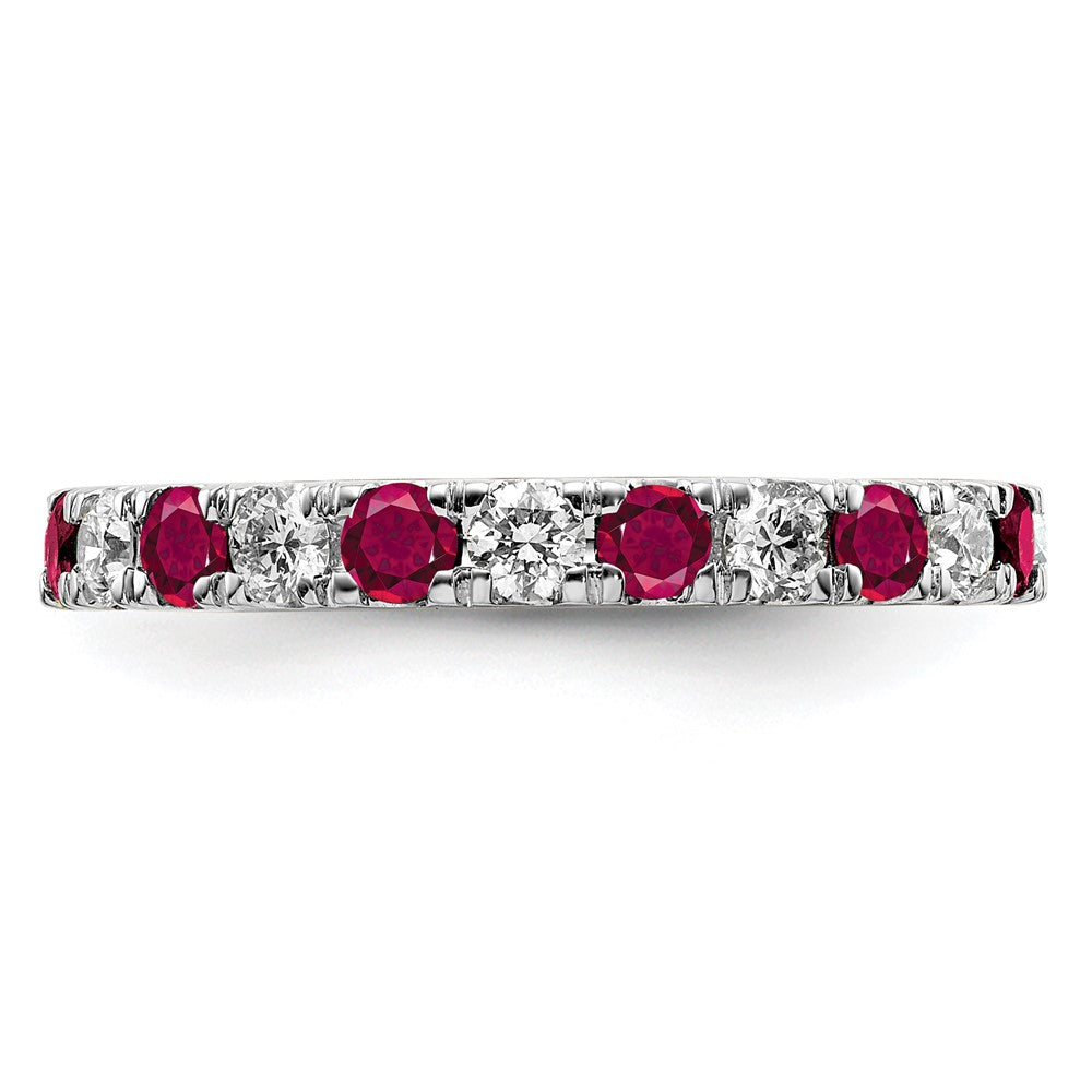 14k White Gold Lab Grown Diamond and Created Ruby Eternity Band Ring