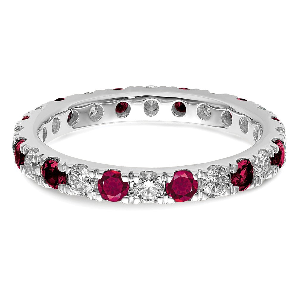 14k White Gold Lab Grown Diamond and Created Ruby Eternity Band Ring