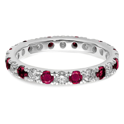 14k White Gold Lab Grown Diamond and Created Ruby Eternity Band Ring