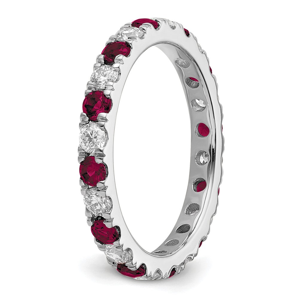 14k White Gold Lab Grown Diamond and Created Ruby Eternity Band Ring