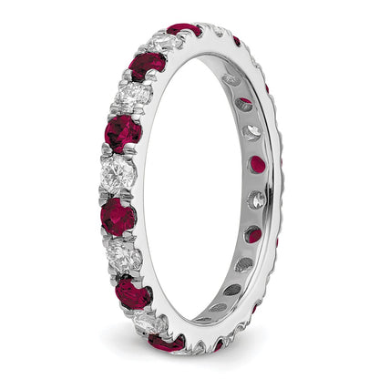 14k White Gold Lab Grown Diamond and Created Ruby Eternity Band Ring