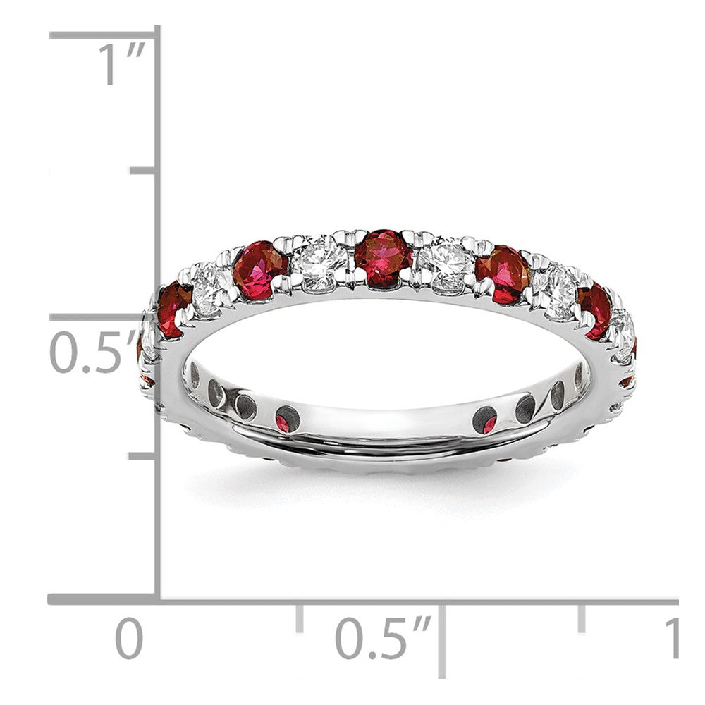 14k White Gold Lab Grown Diamond and Created Ruby Eternity Band Ring